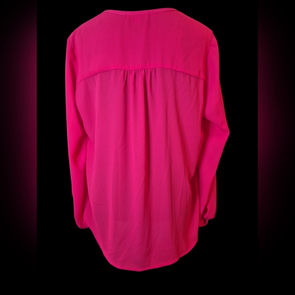 Pleione Hot Pink V-Neck Long Sleeve Blouse Top - Size Large - Picture 3 of 4
